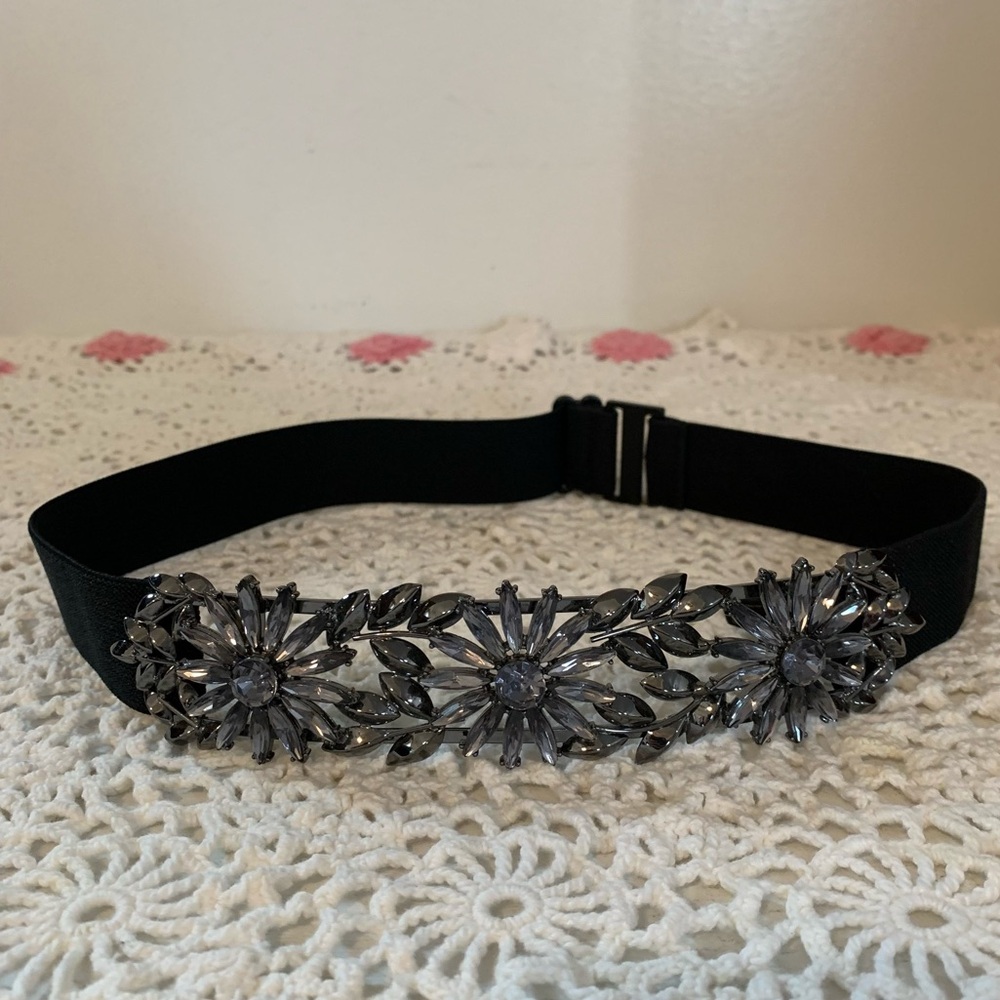 BCBGMaxAzria Crystal Floral Accent Statement Belt